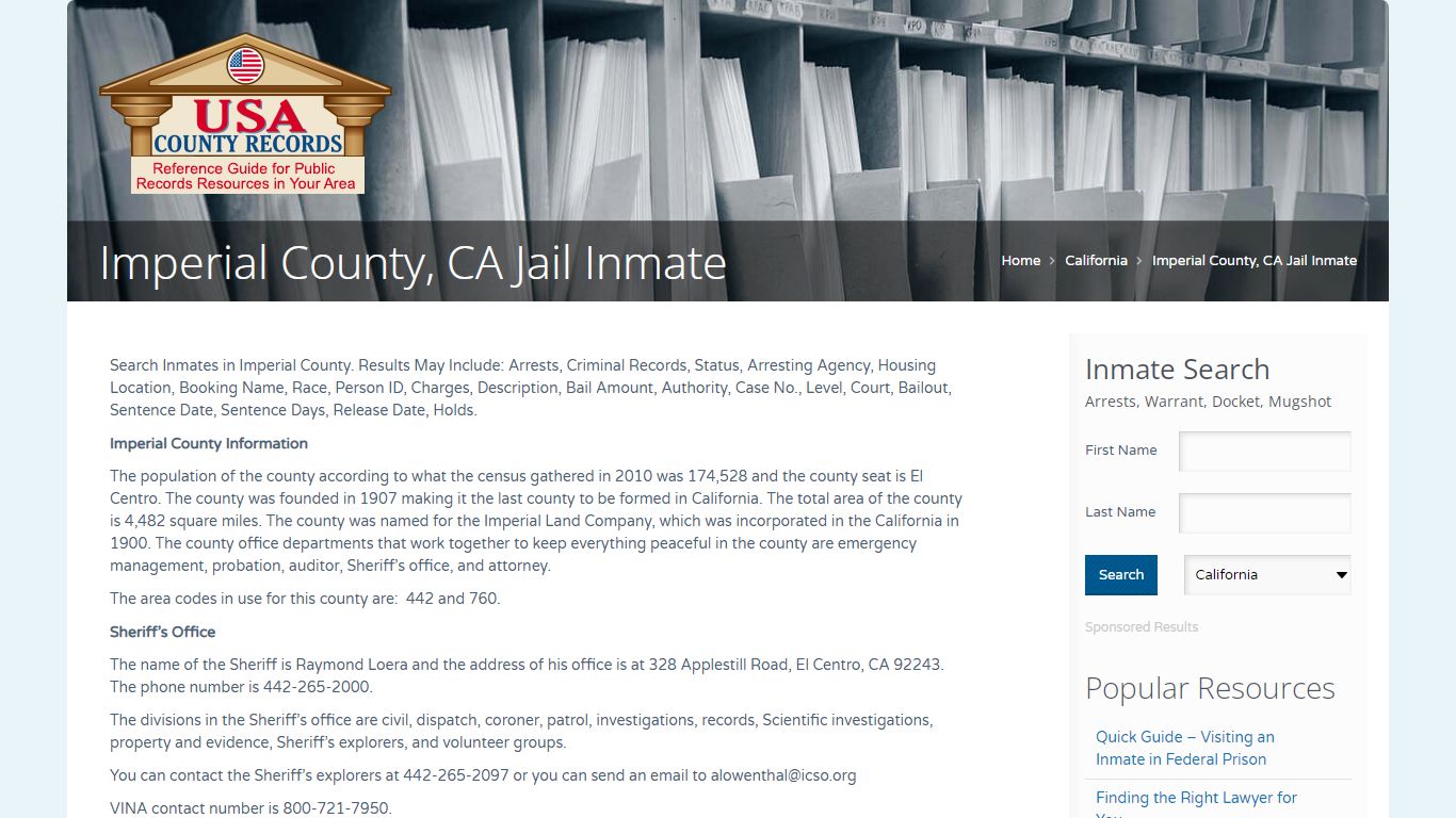 Imperial County, CA Jail Inmate | Name Search