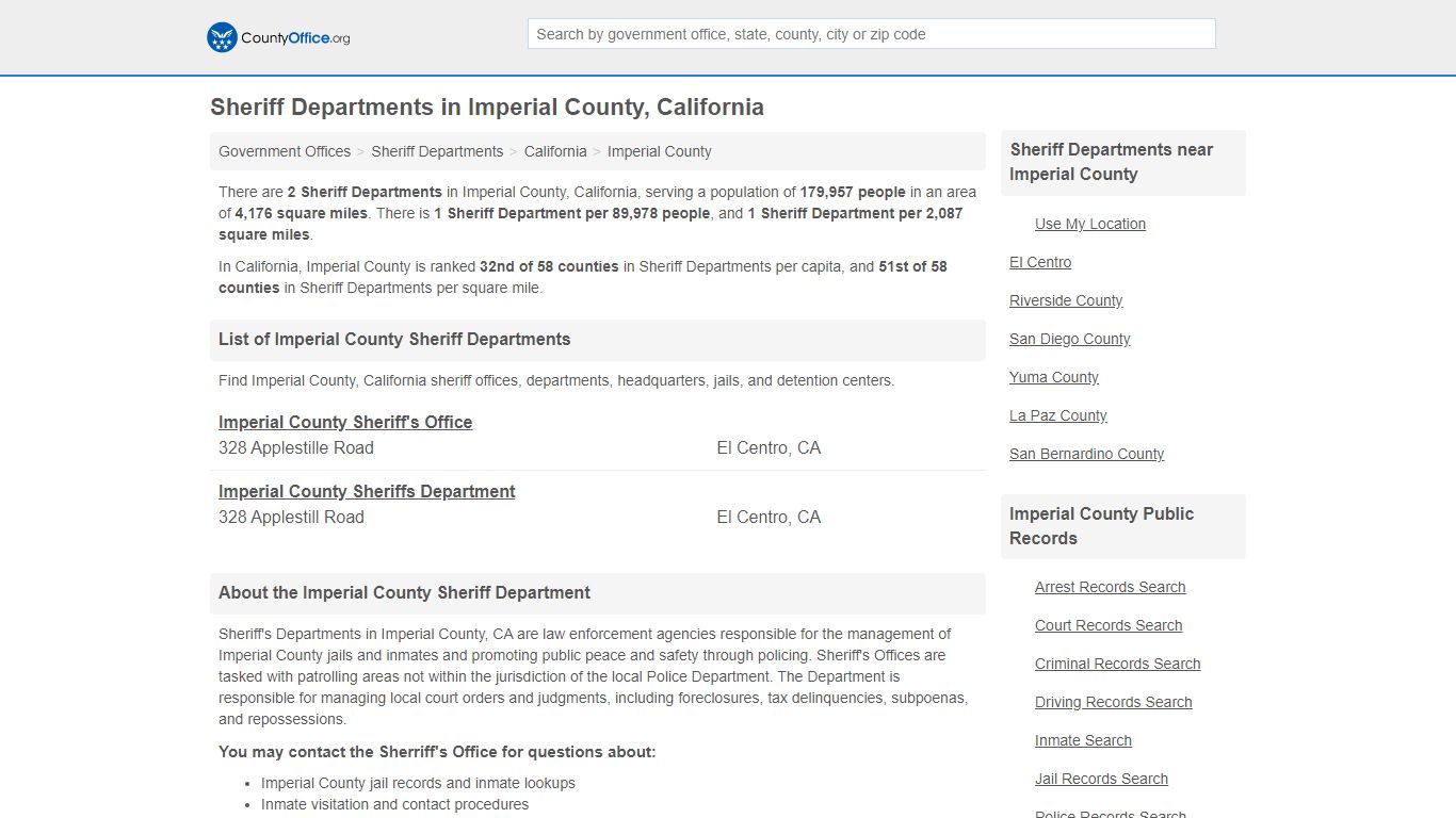Sheriff Departments - Imperial County, CA (Arrests, Jails ...